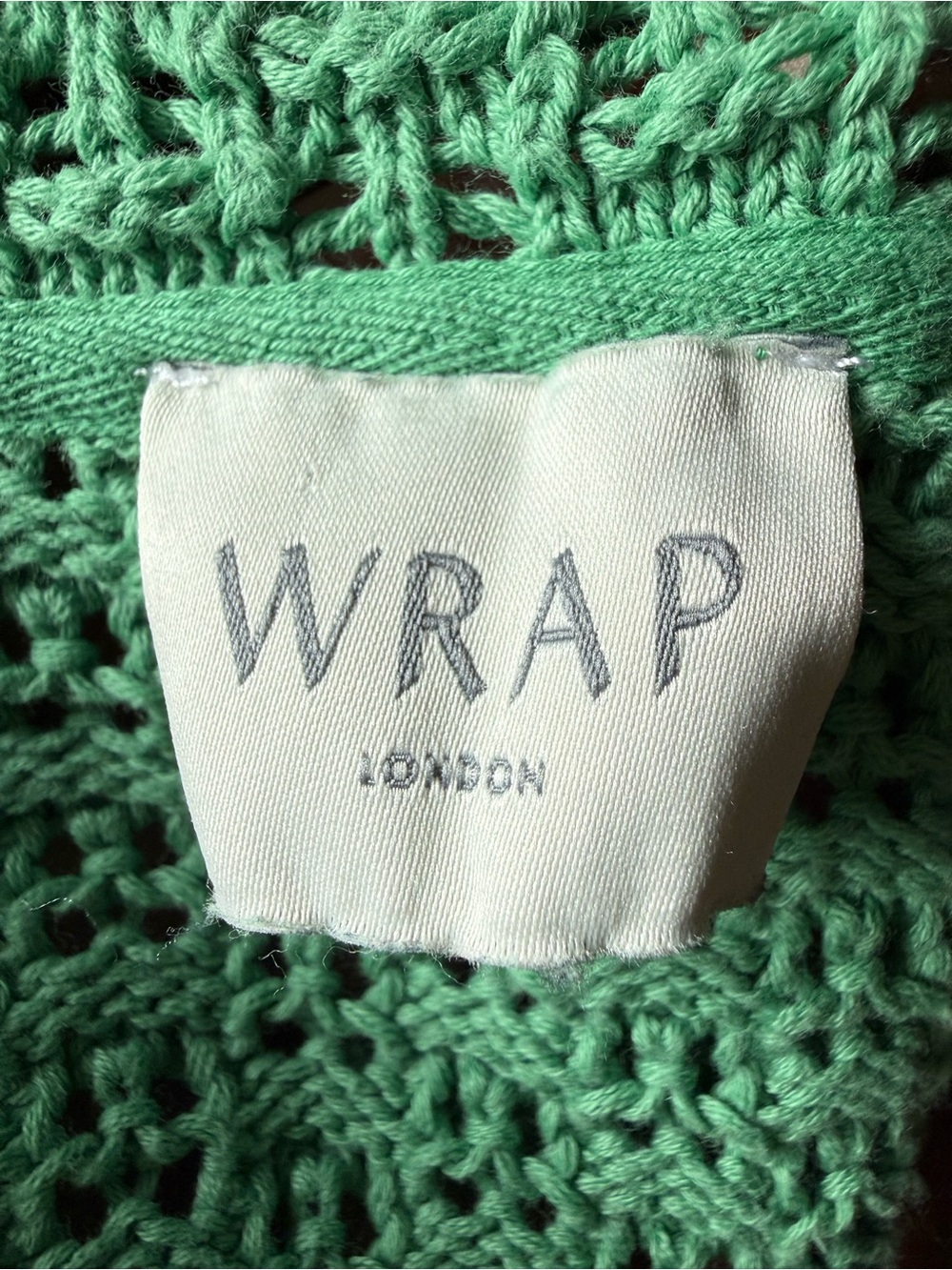 Wrap London Kelly Green Knit Cardigan Size 8 Organic Cotton Ties Crop Crochet - Picture 4 of 6